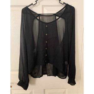 Made in Italy Black Sheer Long Sleeve Top